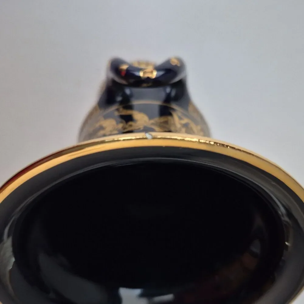 Spyropoulos Handmade Black and 24K Gold Inlay Double Handle Urn Vase 5.5 IN